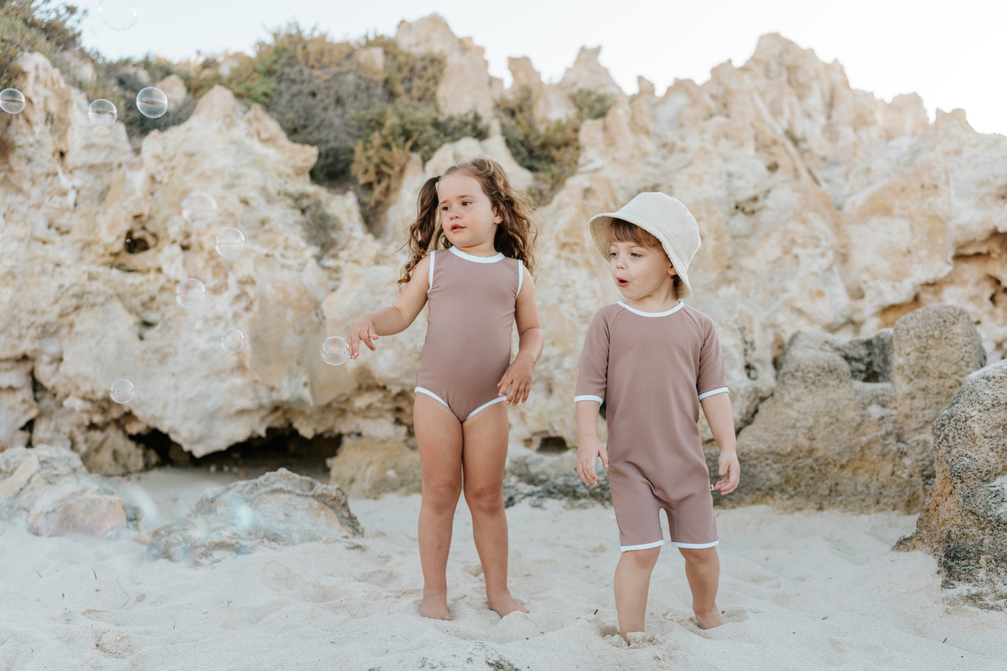 Boys coconut brown one piece swimwear