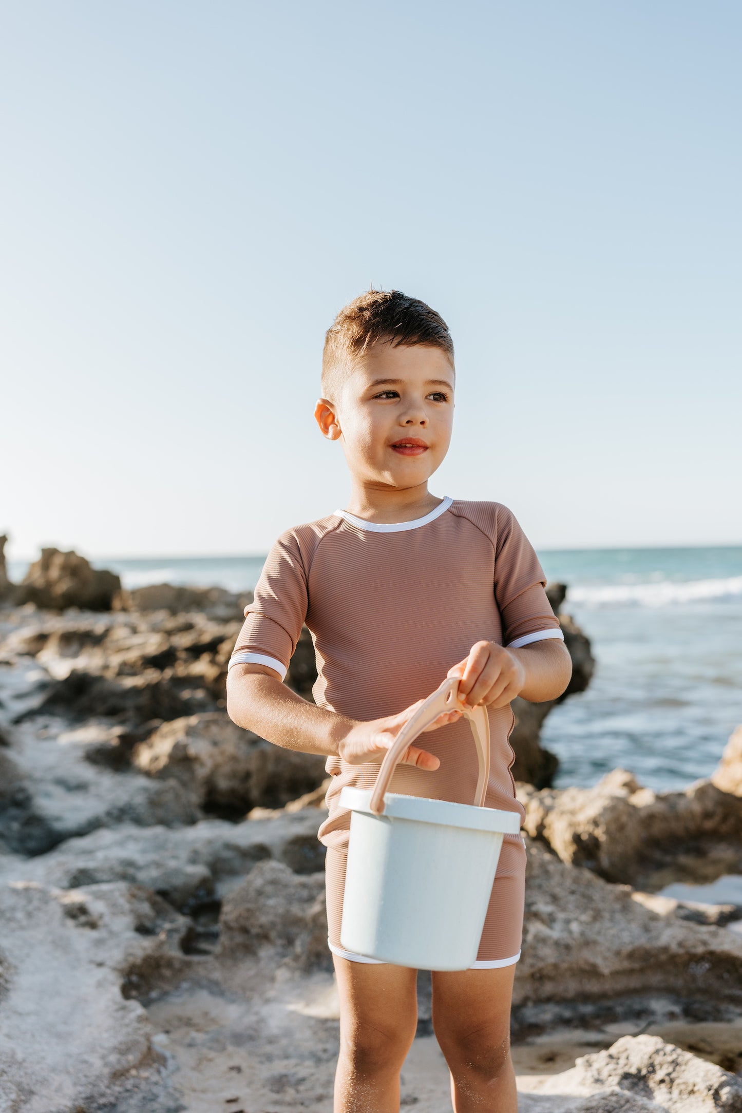 Boys coconut brown one piece swimwear