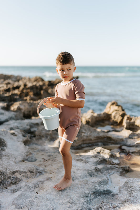 Boys coconut brown one piece swimwear