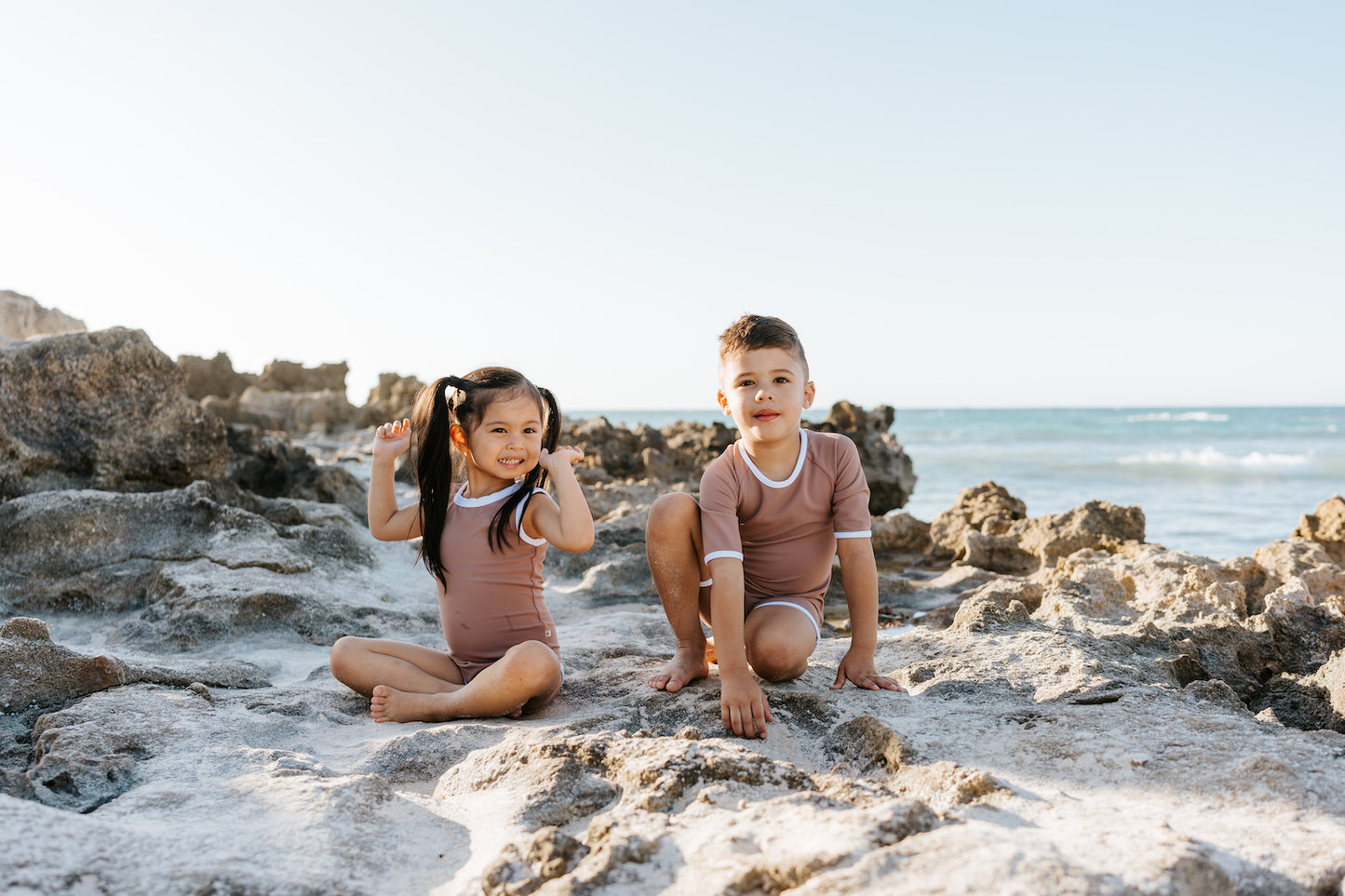 Boys coconut brown one piece swimwear